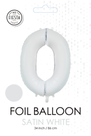 Folieballon cijfer 0 satin white 86cm