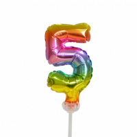 Taart folieballon cijfer 5 Rainbow