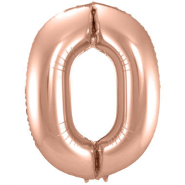 Folieballon cijfer 0 Rosé goud 86cm