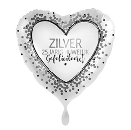 025 - Folieballon 25 jarig huwelijk - zilveren confetti