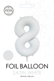 Folieballon cijfer 8 satin white 86cm