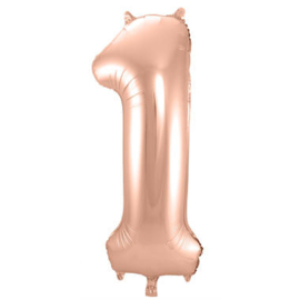 Folieballon cijfer 1 Rosé goud 86cm