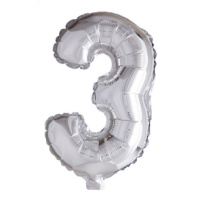 Folieballon cijfer 3  Zilver 41cm