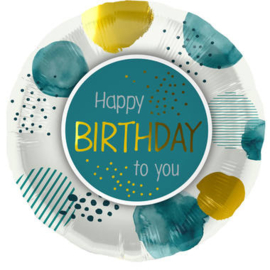 000 - Folieballon Happy Birthday (teal/goud)