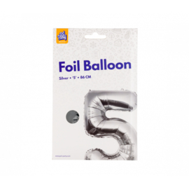 Folieballon cijfer 5 Zilver 86cm