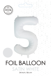 Folieballon cijfer 5 satin white 86cm