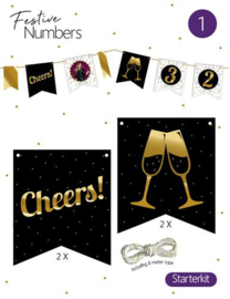 Festive numbers starter kit "Cheers" 4 st. + lijn