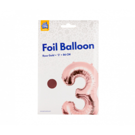 Folieballon cijfer 3 Rosé goud 86cm