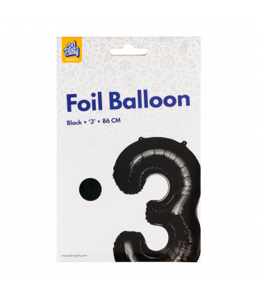 Folieballon cijfer 3 zwart 86cm