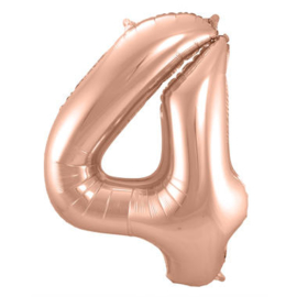 Folieballon cijfer 4 Rosé goud 86cm