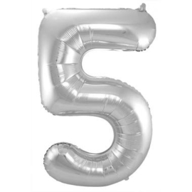 Folieballon cijfer 5 Zilver 86cm