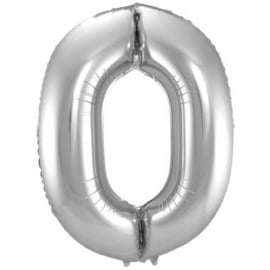 Folieballon cijfer 0 Zilver 86cm