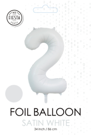 Folieballon cijfer 2 satin white 86cm