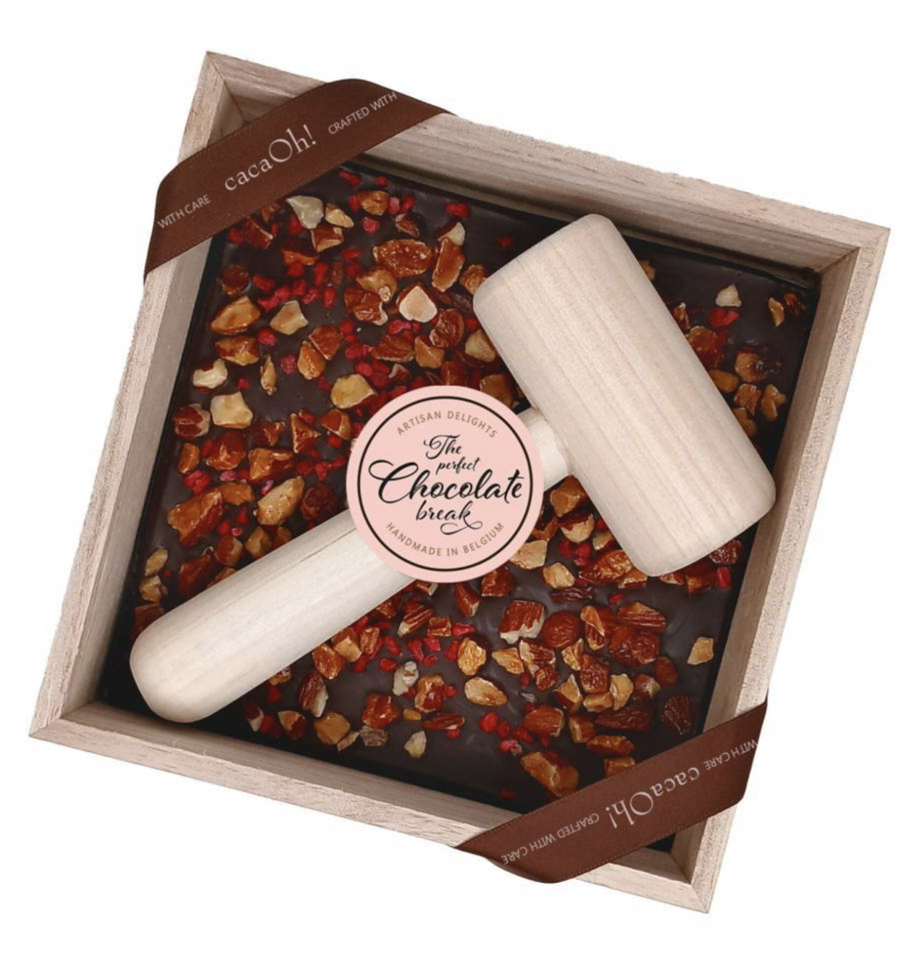 CacaOh! Kleinere  Hamerbox Ouur Amandel Framboos 160 gram