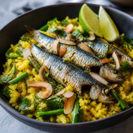 RECEPT: Hoofdgerecht: Kurkuma-Kokosrijst met La Belle-Iloise Sardines en Limoen