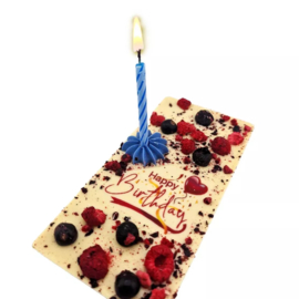 Ritonka Luxe Chocolade Reep WIT met tekst Happy Birthday en kaarsje