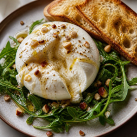 RECEPT: Voorgerecht: Burrata met Witte Truffelolie en Geroosterde Hazelnoten