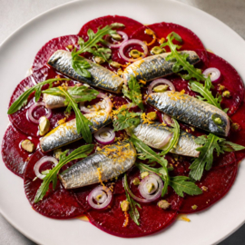 RECEPT: Voorgerecht: Bietencarpaccio met La Belle-Iloise Sardines en Kumquat