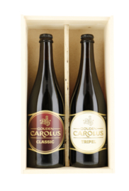 Gouden Carolus Houten Kist met 2 flessen 0,75 cl.