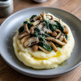 RECEPT: Hoofdgerecht: Truffelpuree met Gebakken Paddenstoelen en Spinazie