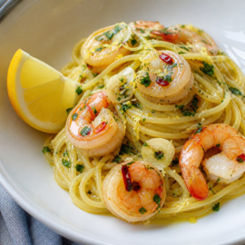 RECEPT: Hoofdgerecht: Spaghetti met Garnalen, S'olo Citroenolie en Peterselie