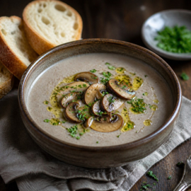 RECEPT: Voorgerecht: Paddenstoelensoep met Eekhoorntjesbrood-Truffelolie