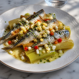 RECEPT: Voorgerecht: Lauwe La Belle-Iloise Sardines Nantaise op Prei-Vinaigrette