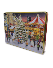 Embossed Christmas Market Scene Tin