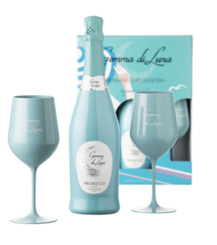 Gemma di Luna Giftset 1 fles Prosecco + 2 blauwe Kunstof Glazen