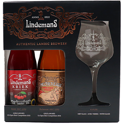 Lindemans Giftpack 4 flesjes + Glas (Niet online)