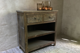 Oud houten sidetable met 2 lades