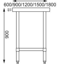 Vogue RVS werktafel zonder achteropstand 180x60cm diep