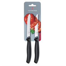 VICTORINOX GEKARTELD TOMAAT/UTILITY MES 11CM ZWART (PAK VAN 2)