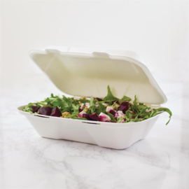 VEGWARE COMPOSTEERBARE BAGASSE VOEDSELDOZEN MET SCHARNIERDEKSEL 22,8CM (200 STUKS)