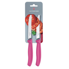 VICTORINOX 2-DELIG GEKARTELD TOMATEN-/UTILITEITSMES (BLISTERVERPAKKING) 11CM - ROZE