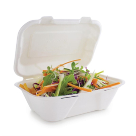 VEGWARE COMPOSTEERBARE BAGASSE VOEDSELDOZEN MET SCHARNIERDEKSEL 22,8CM (200 STUKS)