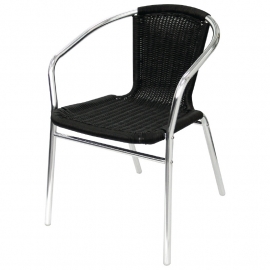 Bolero aluminium en rotan stoel zwart