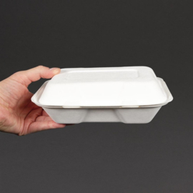 VEGWARE COMPOSTEERBARE BAGASSE VOEDSELDOZEN MET SCHARNIERDEKSEL 22,8CM (200 STUKS)