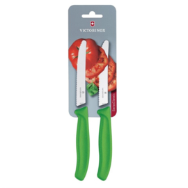 VICTORINOX GEKARTELD TOMAAT/UTILITY MES 11CM GROEN (PAK VAN 2)