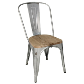 BOLERO BISTRO GEGALVANISEERD STALEN STOELEN MET HOUTEN ZITTING (4 STUKS)