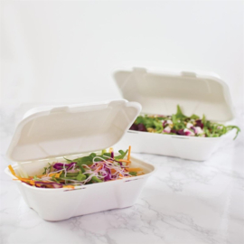 VEGWARE COMPOSTEERBARE BAGASSE VOEDSELDOZEN MET SCHARNIERDEKSEL 22,8CM (200 STUKS)