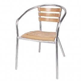 Bolero aluminium en essenhouten stoelen met armleuning