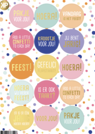 1 A5 vel met 15 verschillende gekleurde 'feest' stickers