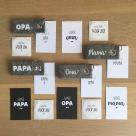 Sleutelhanger: papa, inclusief mini kaartje en sticker