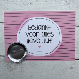 A5 kaart & button voor je liefste JUF