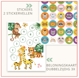3 dubbelzijdige beloningskaarten 'jungle' (inclusief stickers)