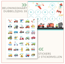 3 dubbelzijdige belonings kaarten 'voertuigen' (inclusief stickers)