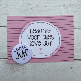 A5 kaart & button voor je liefste JUF