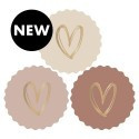 2 x 3 kado stickers Ø 55 mm: 3 kleuren met gouden hartje