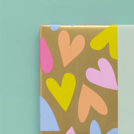 2 kadozakjes 12x19 cm (A6), Big hearts gold, inclusief sticker